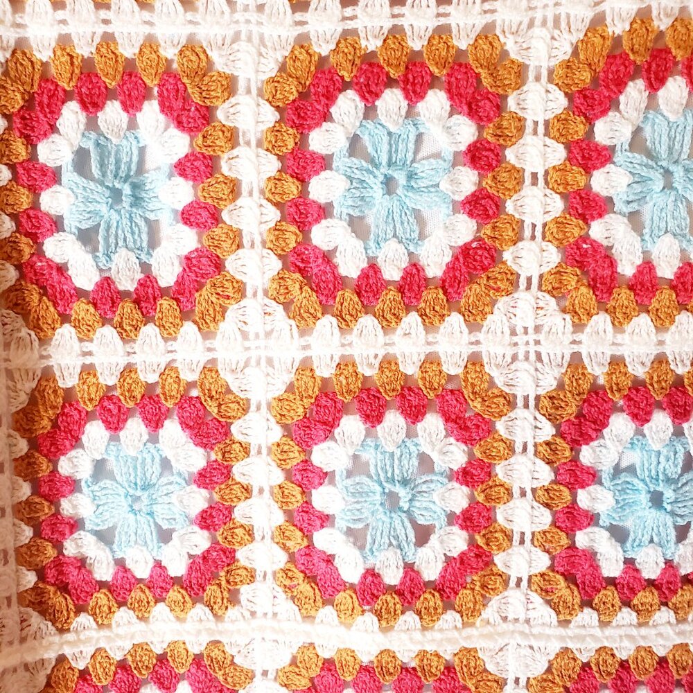 Y2K Crochet Granny Square Dress Large Boho Coastal Retro Knit - Picture 11 of 11